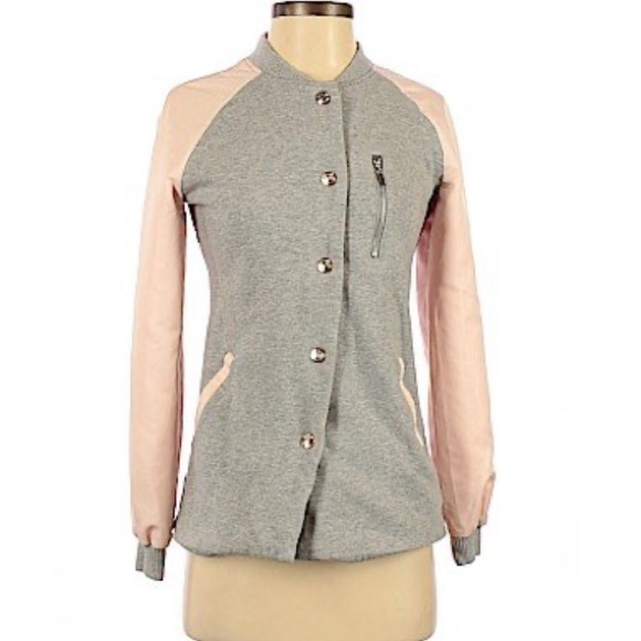 Candie's Jackets & Blazers - Candie’s Pink Grey Bomber jacket Buttons Down S